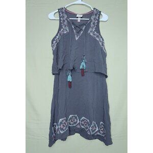 NEW Knox Rose Dress Women's Small Gray Embroidered Sleeveless Tassel Peasant